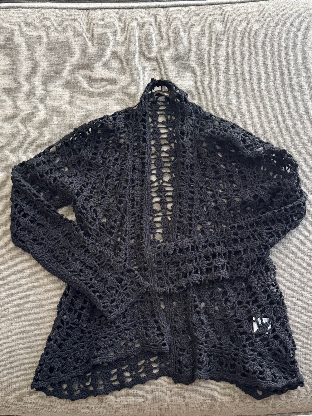 Black Crochet Open-Front Women's Sweater Cardigan